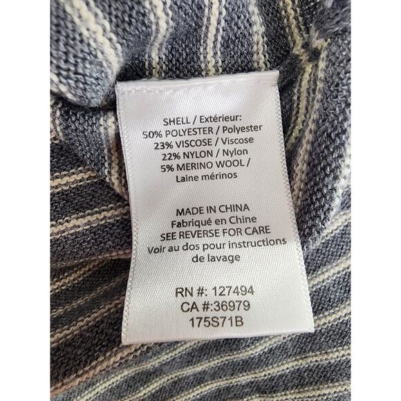 Heartloom Striped Merino Wool Crop Sleeve Sweater Size XS Gray White Back Slit - Picture 4 of 8